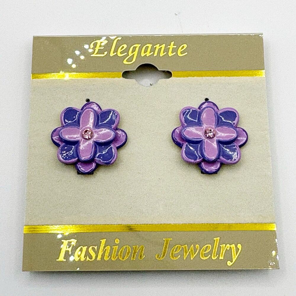 Purple Pink Flower Clip On Earrings New Spring Easter Grandma Mayday Summer